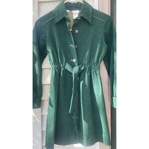 Bonwit Teller Vintage Girls Green 50s Coat Indian Buttons Coins Mad Men Sz12